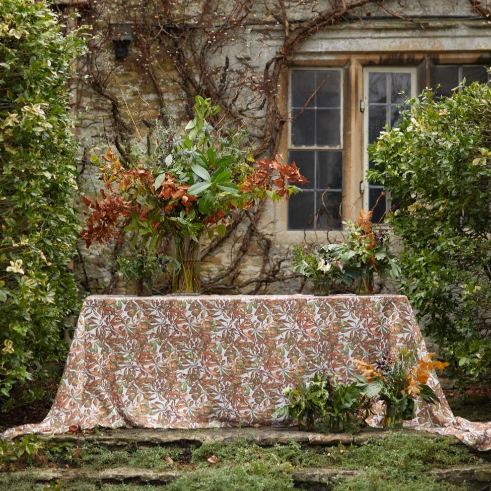 Autumn Leaves Horse Chestnut Linen Table Cloth - Image 3