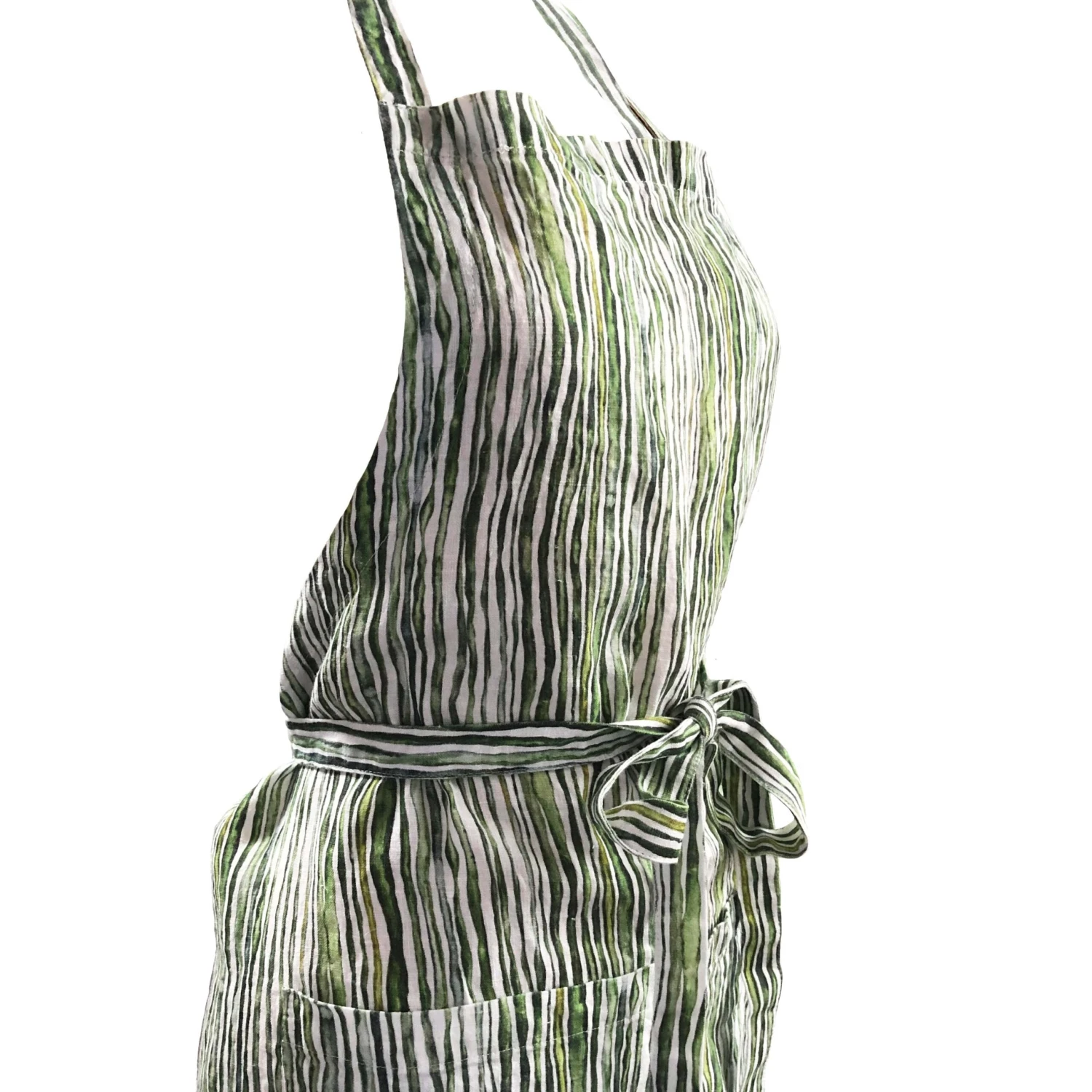 Green Stem Printed Linen Apron - Image 2