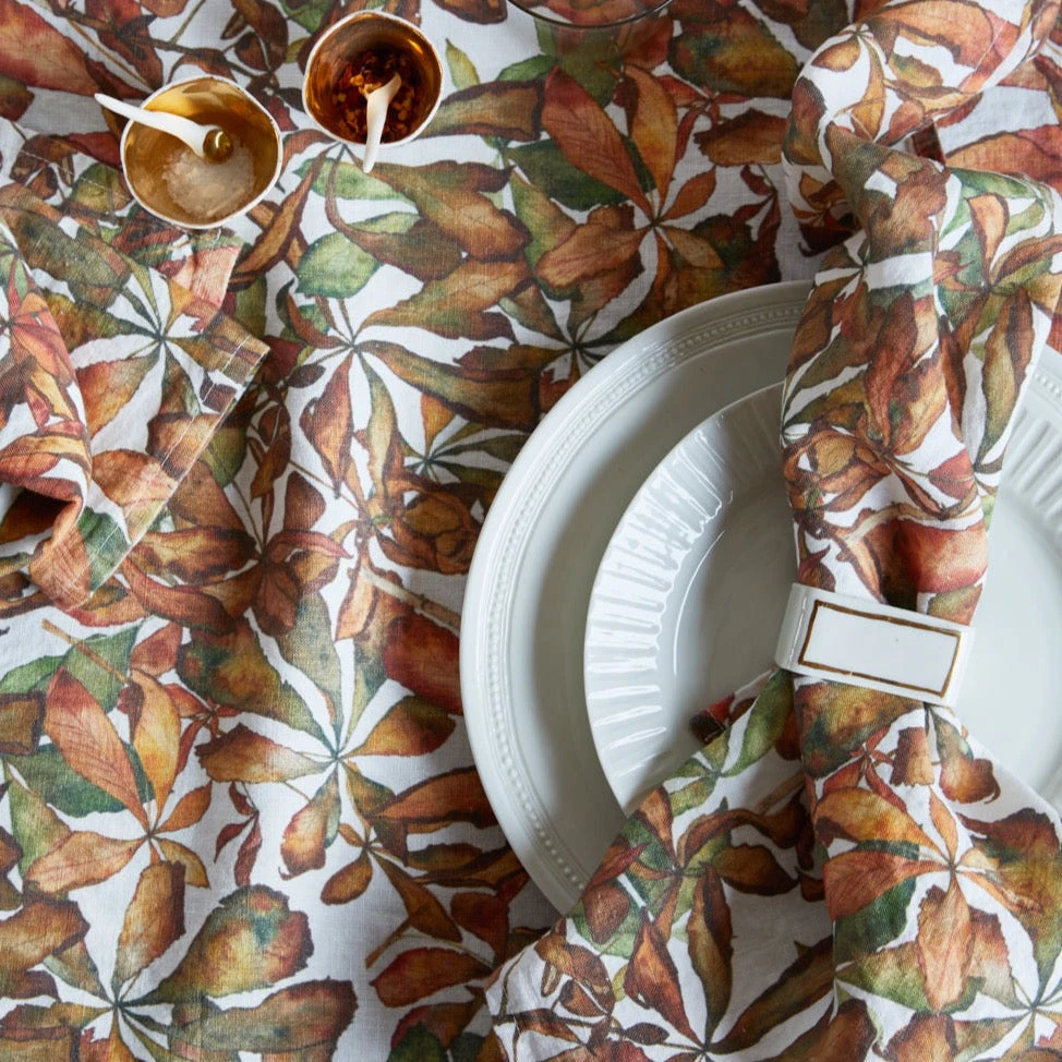 Autumn Leaves Horse Chestnut Linen Table Cloth - Image 4