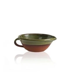 Small Lipped Farmhouse Bowl With Handle In Green