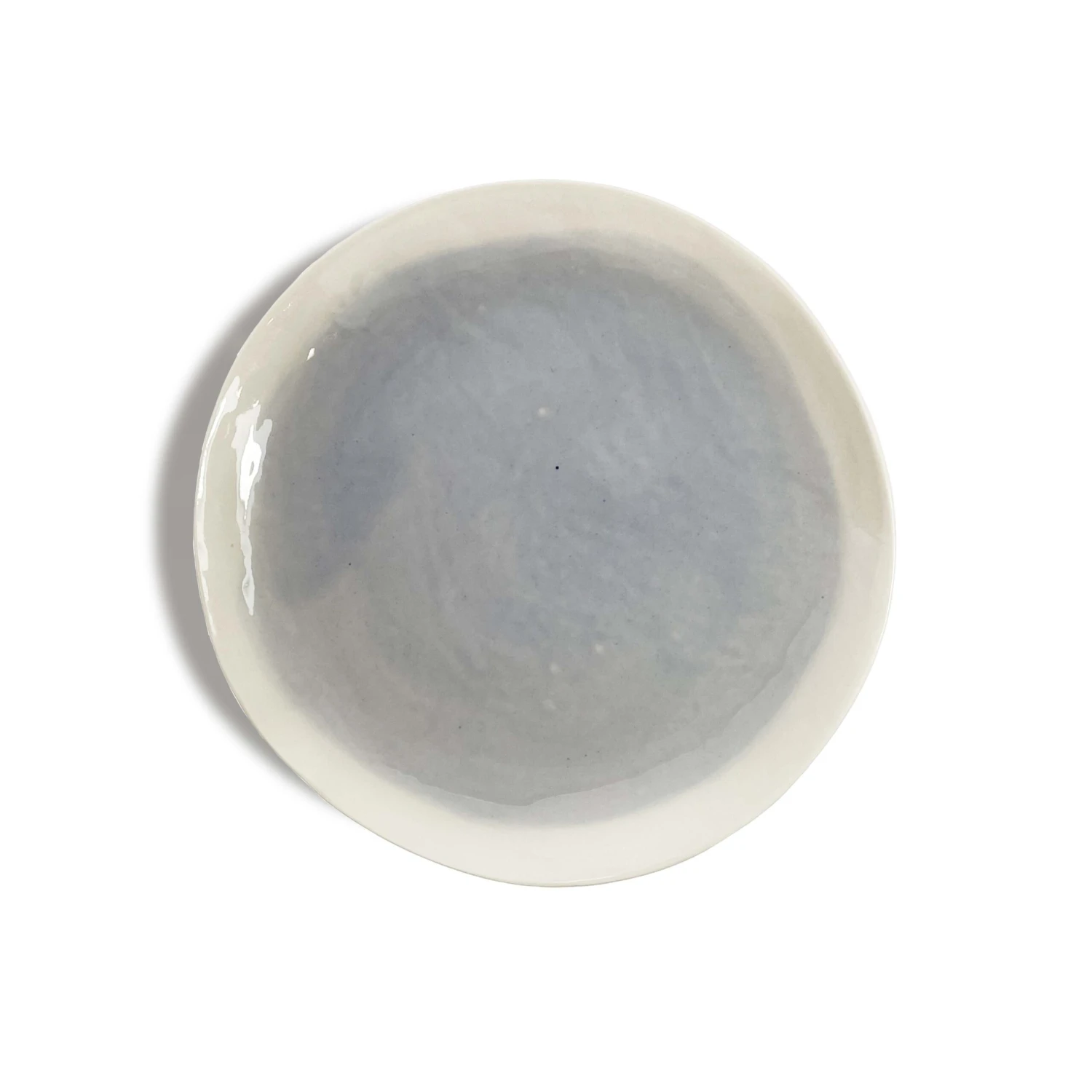 Hand Made Dessert Plate With Painted Light Blue Centre