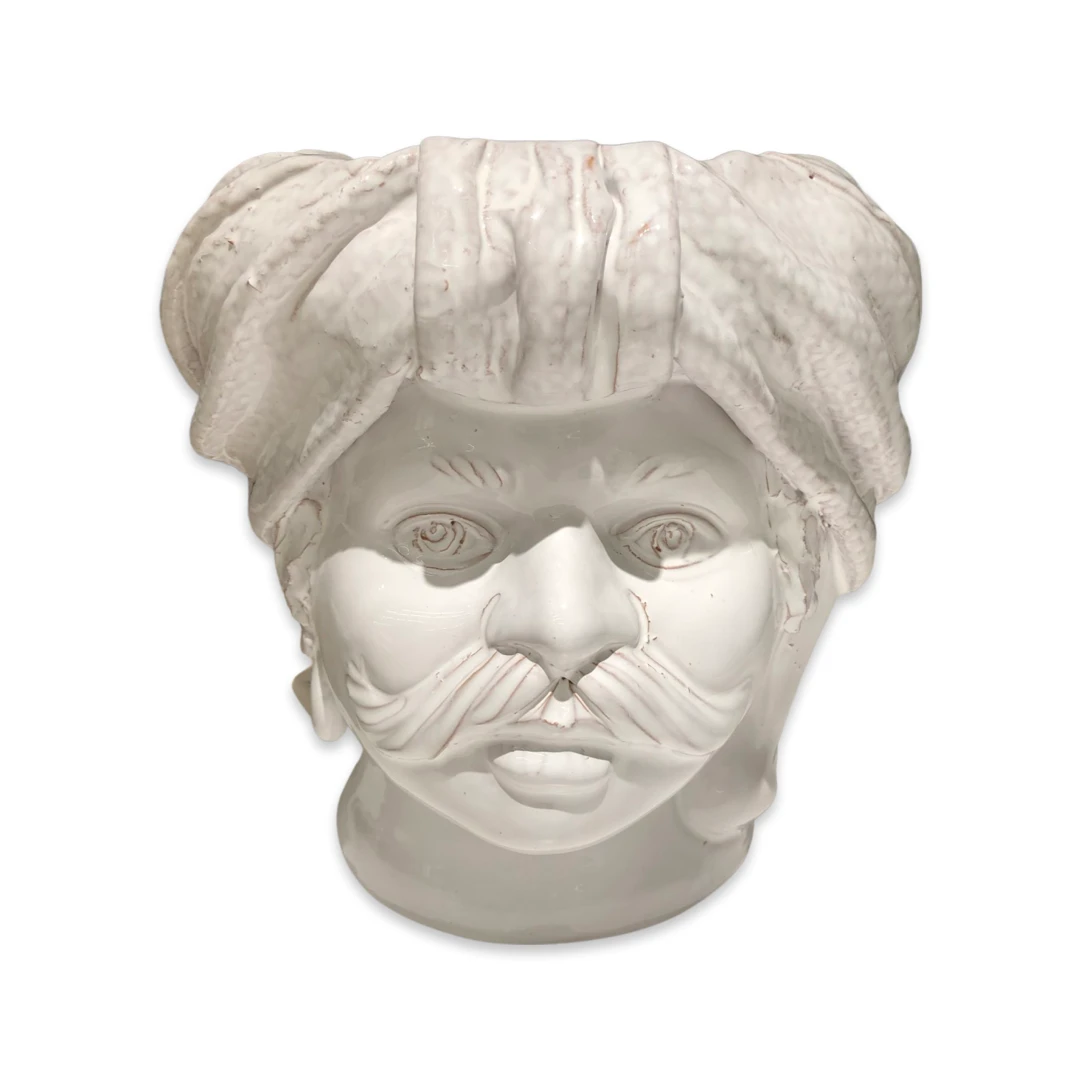 Large Man Head Vase -White